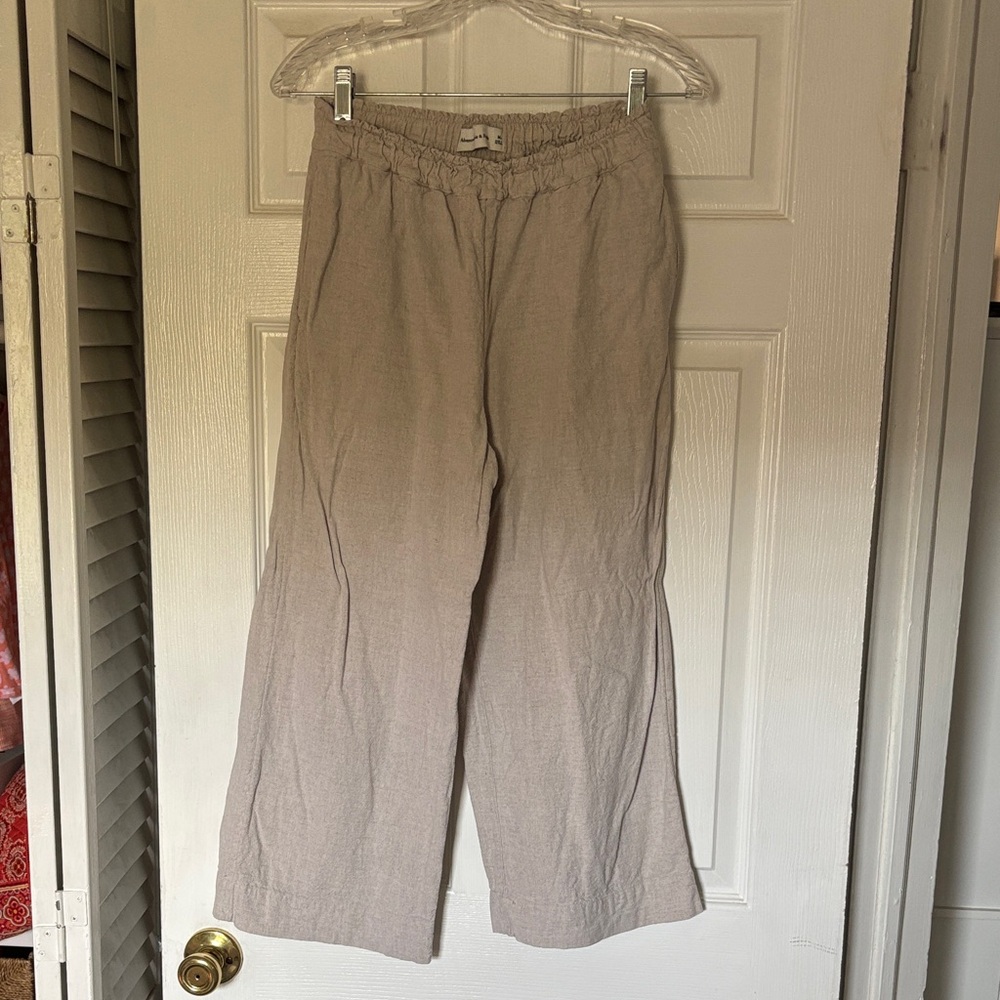 Abercrombie Beige Wide-Leg Linen-blend Cropped Pants